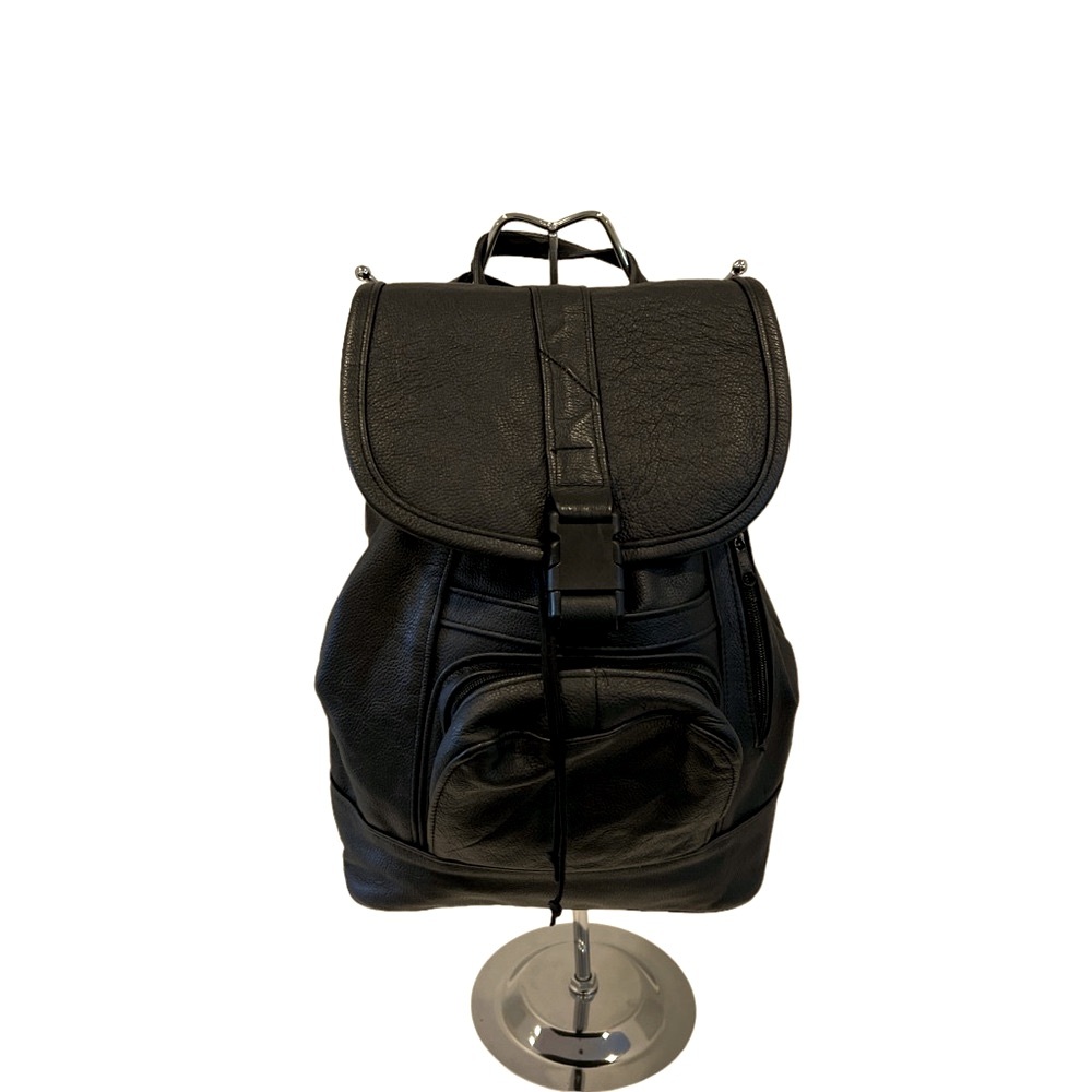 Black Genuine Leather Pebble Grain Back Pack